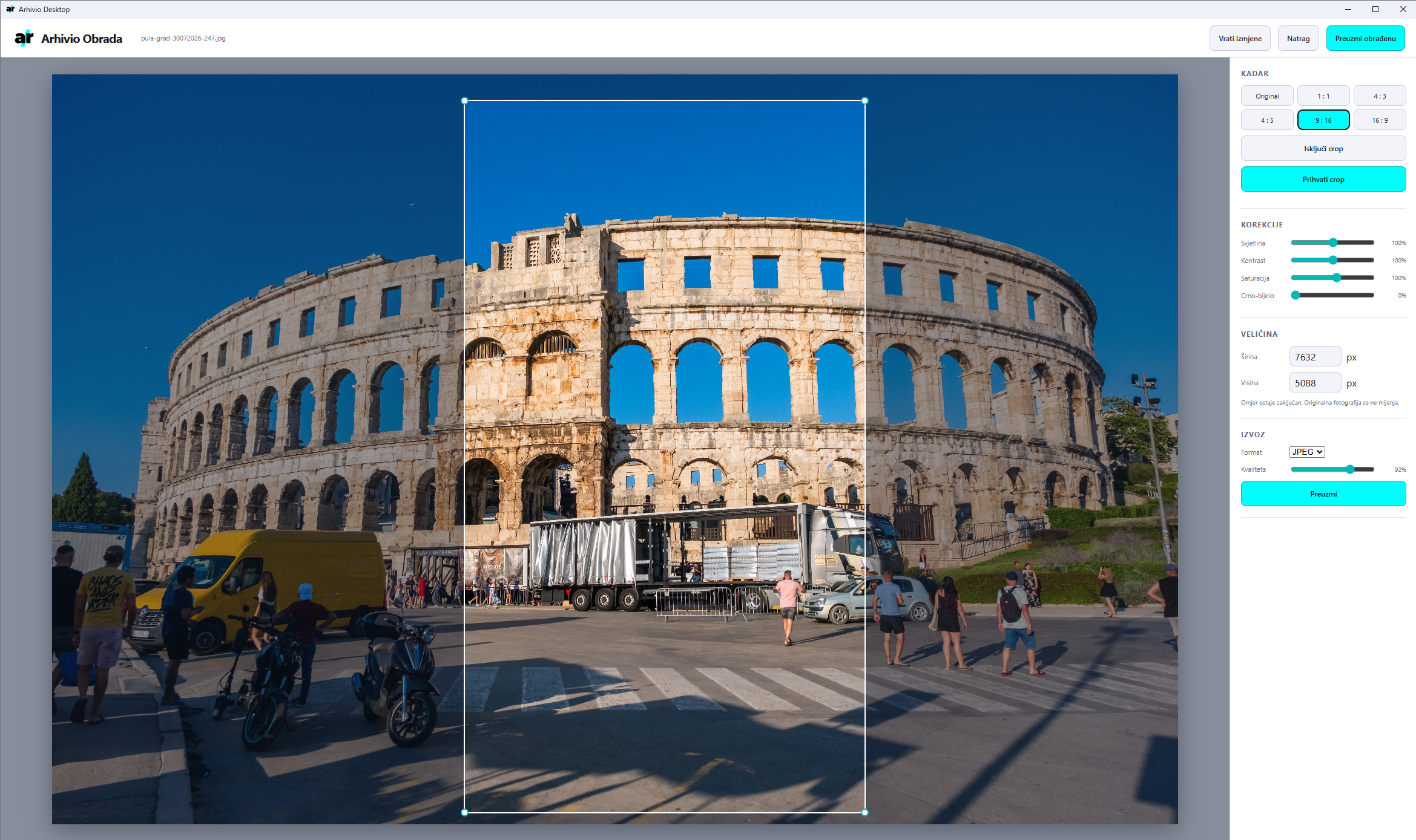 Arhivio Desktop - detalj sučelja