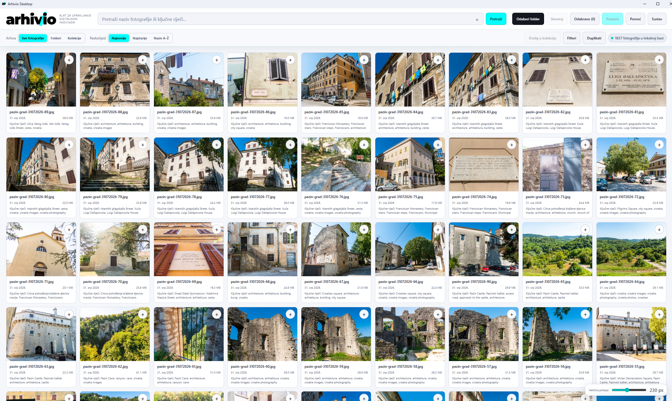 Arhivio Desktop - glavni prikaz